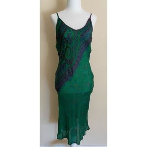 Tracy Feith Rare Silk Dress • Green with Purple and Blue Paisley • P